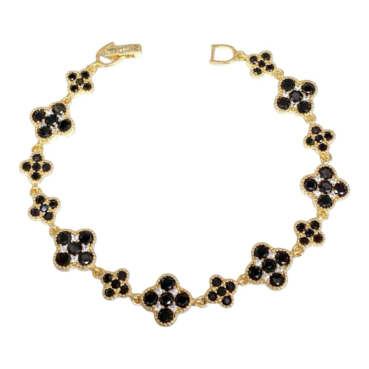 Women’s Gold Filled Black CZ Clover Bracelet Gold Tone 7.5”