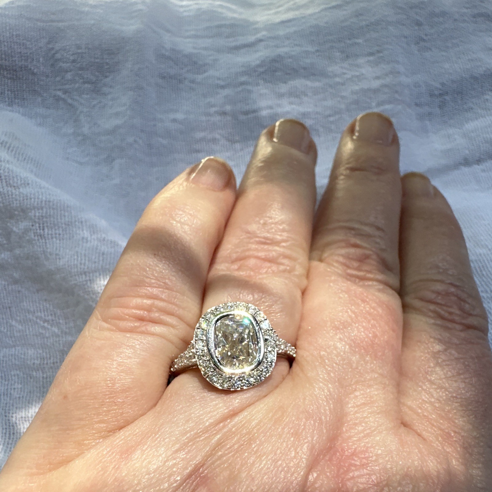 Light Champagne With Halo Moissanite Ring
