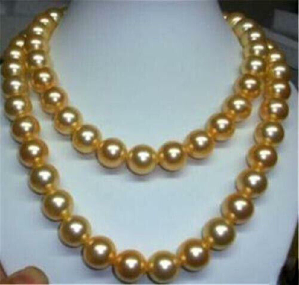 Long 16-36 Inches 8mm Gold Yellow South Sea Shell Pearl Round Beads Necklace AAA