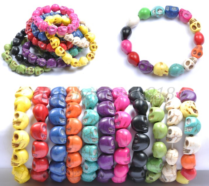 1Pcs Turquoise Sugar Skull Charms Beads Elastic Wristband Bracelets U Pick Color