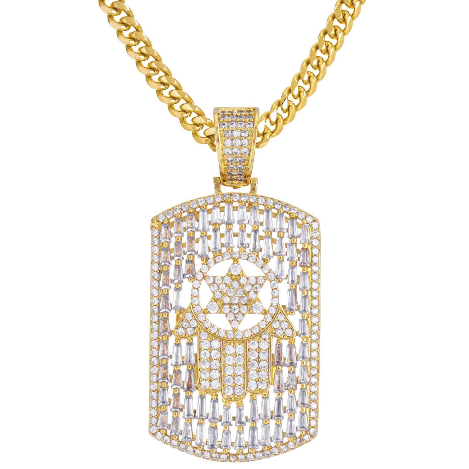 Bling Bling Hamsa Dog Tag Pendant 24″ Cuban Chain Necklace BCC 17097 G