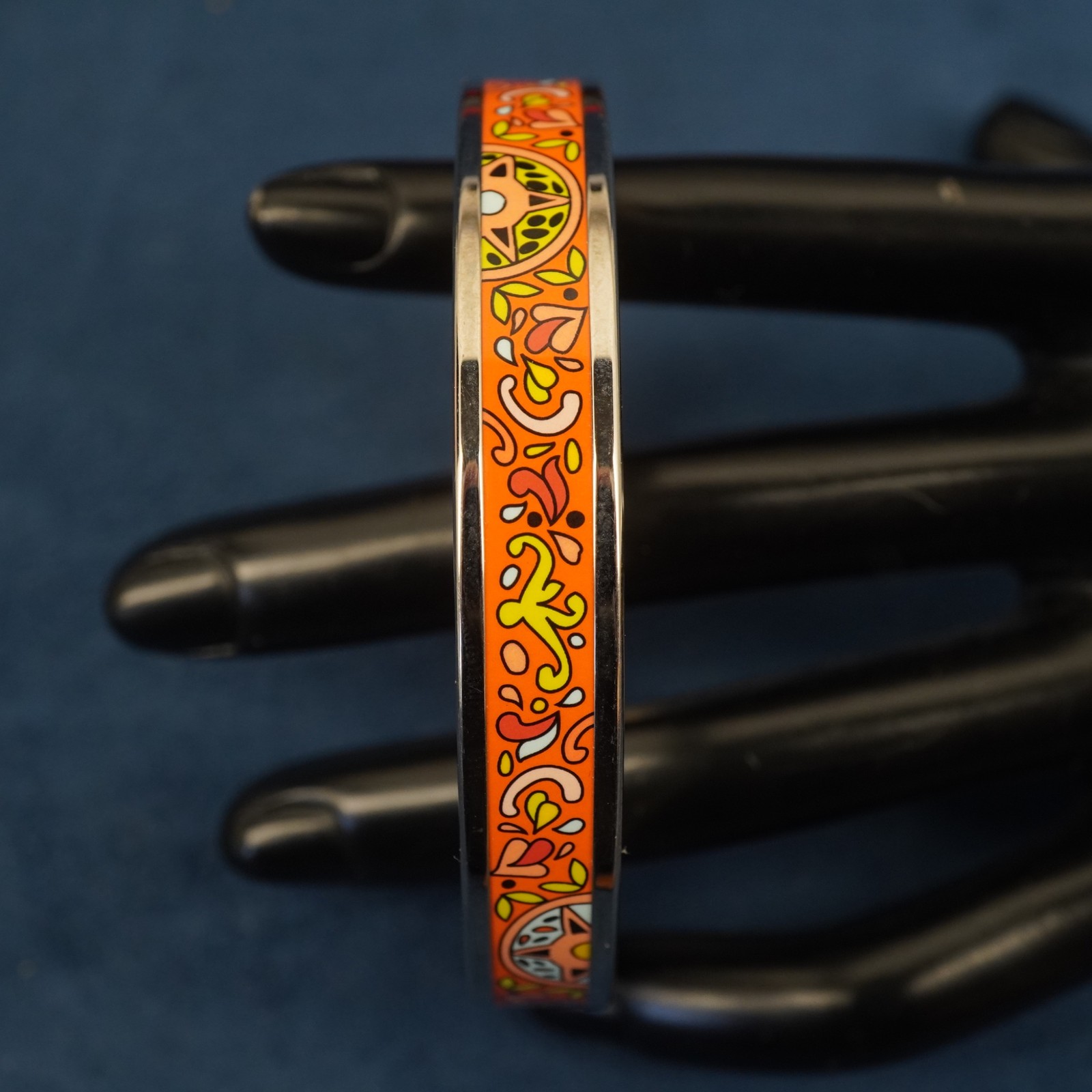 Hermès Palladium Plated Printed Enamel Narrow Bangle, Sz GM – Free Shipping USA