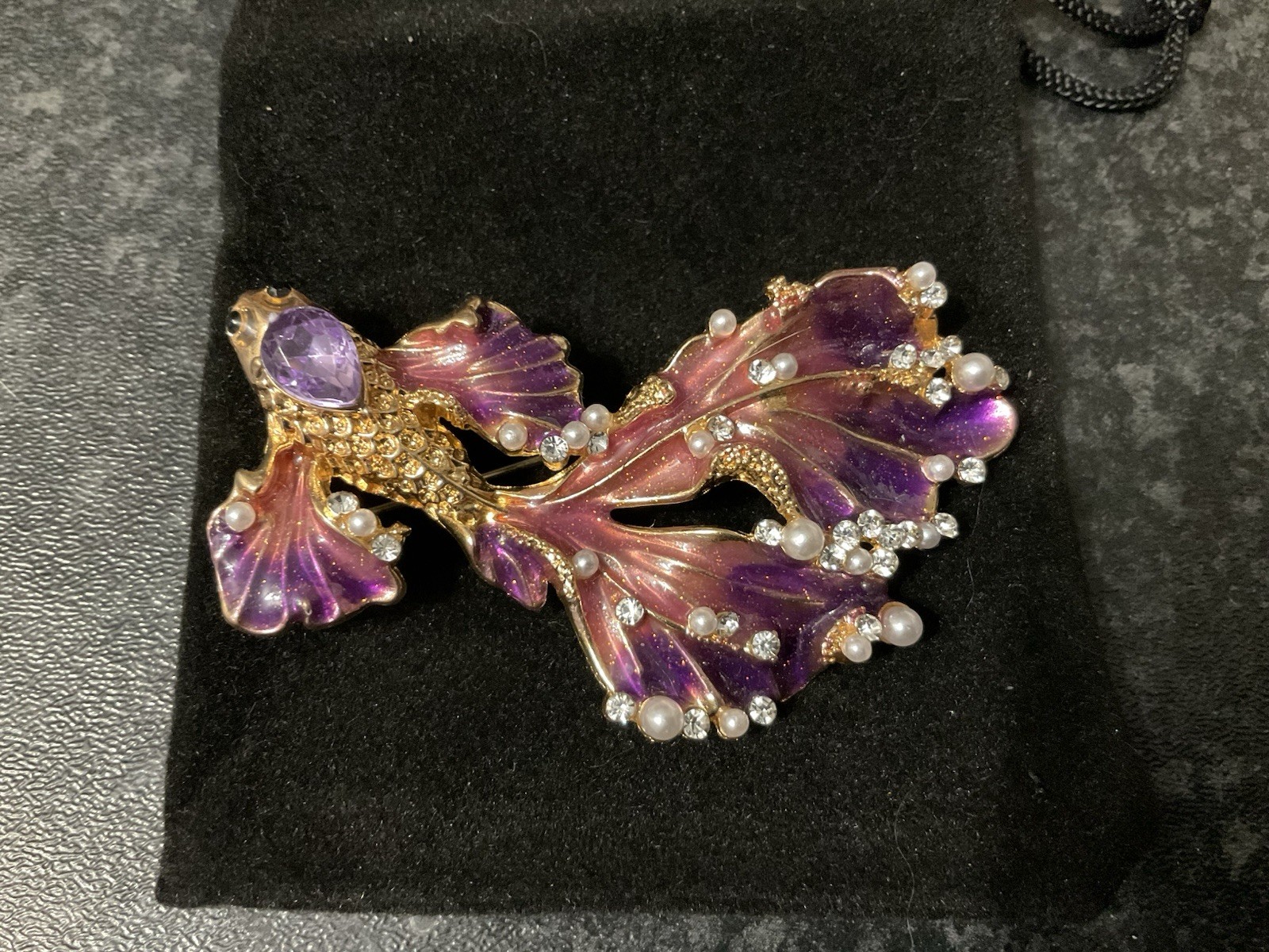 Goldfish Brooch Purple Enamel, Faux Pearl Vintage Inspired Jewellery Gift 5cm