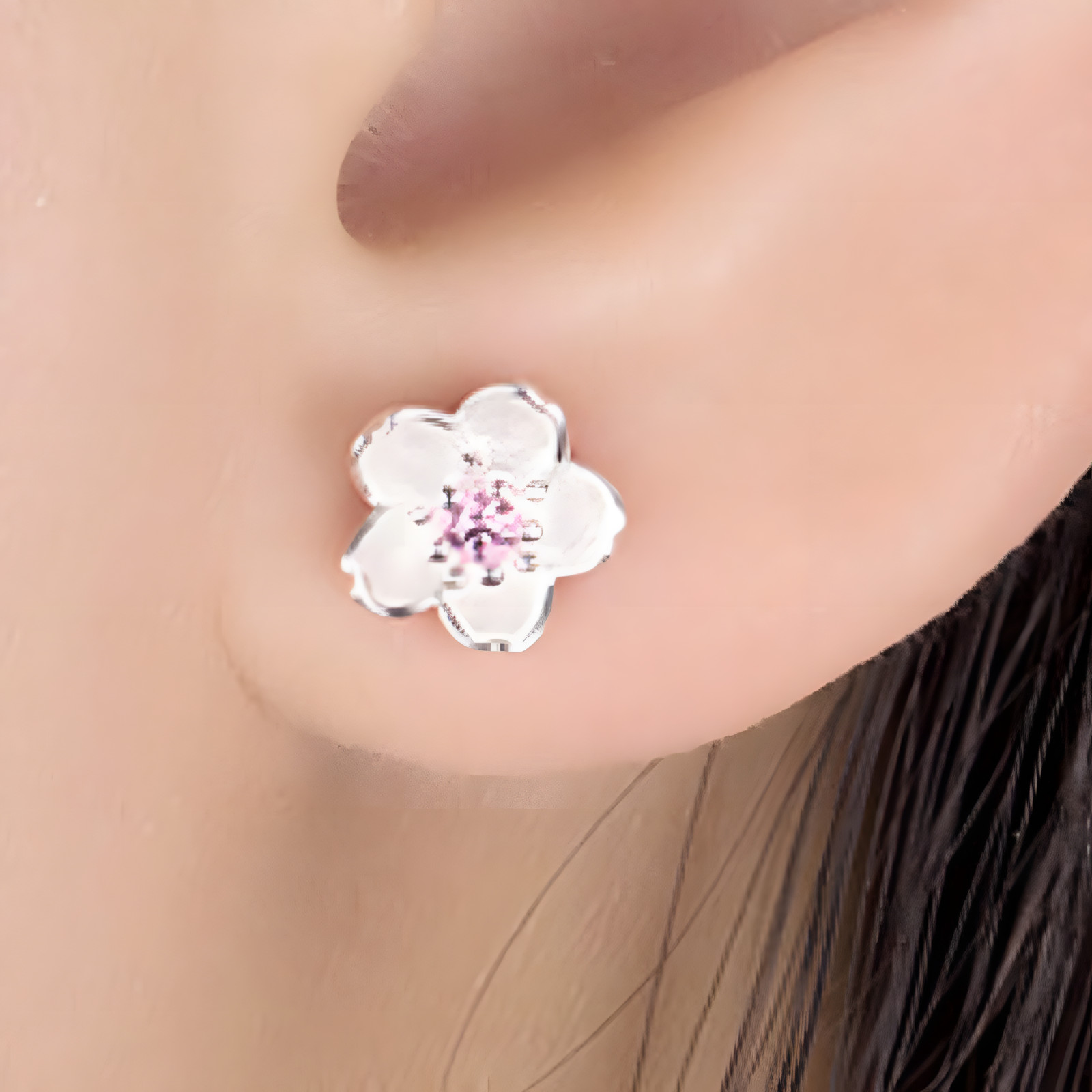 Cherry Blossom Stud Earrings for Women 925 SilverPlated Alloy Floral Design 1003