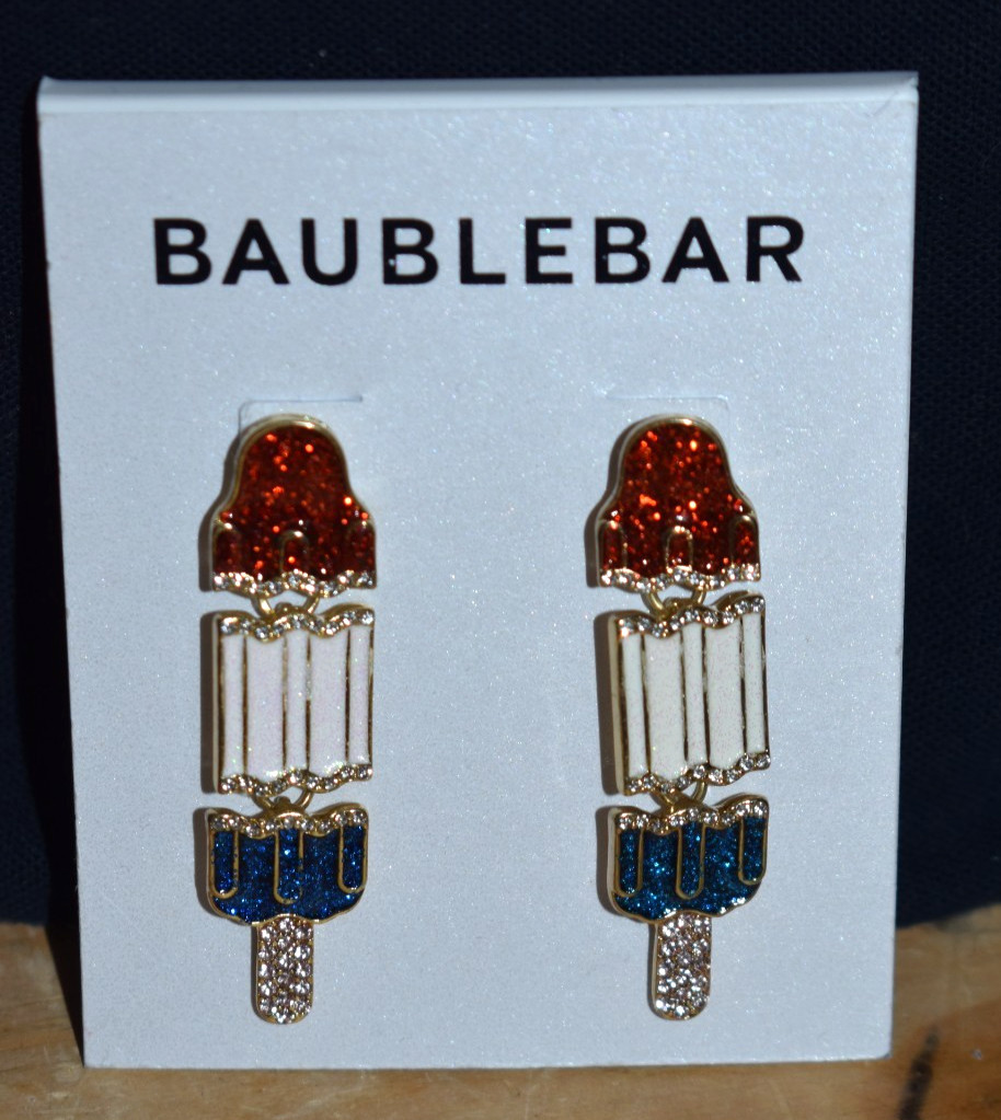 Baublebar 4th of July, popsicle earrings. red, white & blue ,rhinestones, dangle