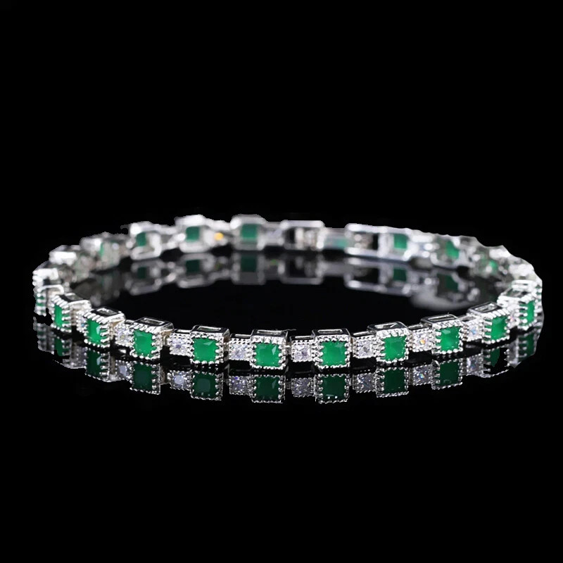 10ct Princess Cut Simulated Emerald Women Tennis Bracelet 14k White Gold Plated