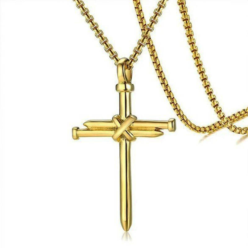 Boys Mens Christ Jesus Nail Crucifix Cross Pendant Necklace With 24 Inch Chain