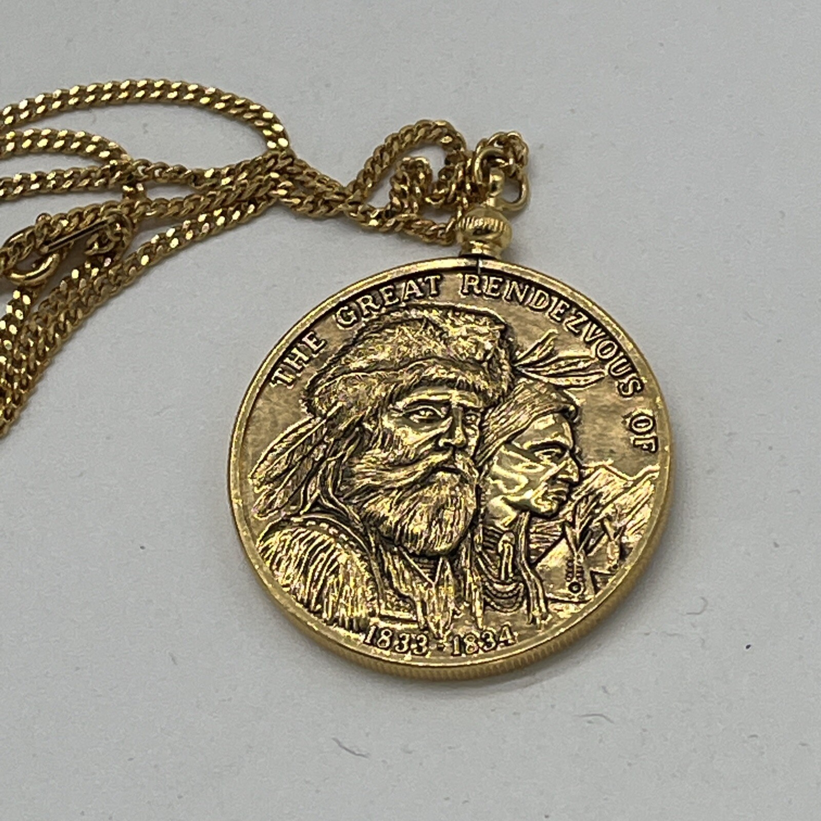 Great Rendezvous Of 1833-1834 Gold Tone Pendant Necklace Commemorative Tomahawk