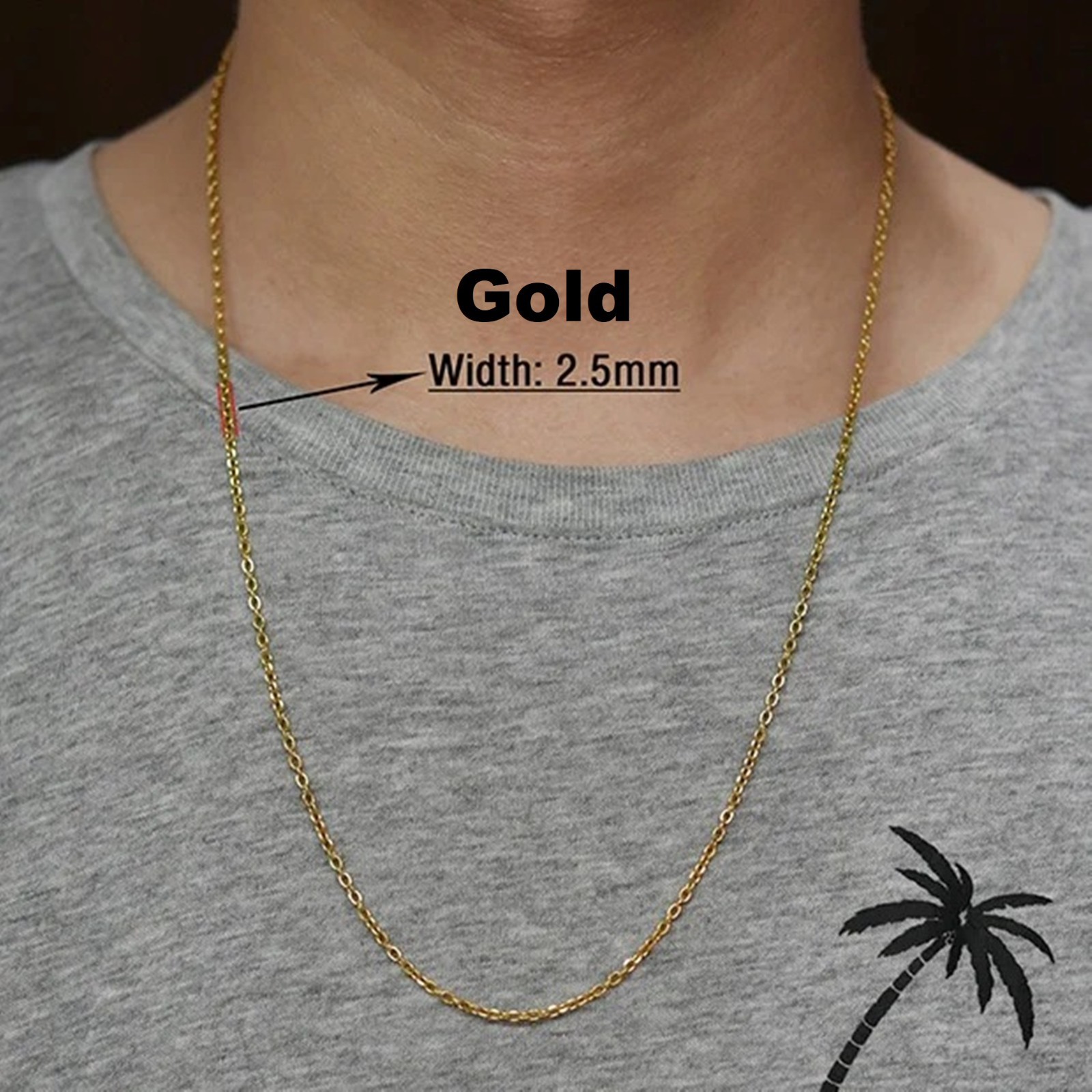 Chains Rolo Belcher Waterproof necklace stainless women men, Silver gold color