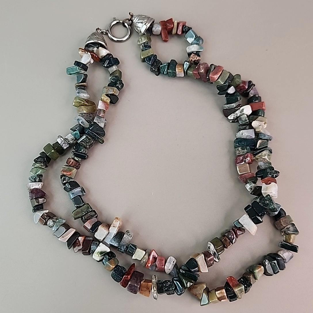 Stone Beaded Necklace Polished Chip Two Layered Jasper Variety 18.5″