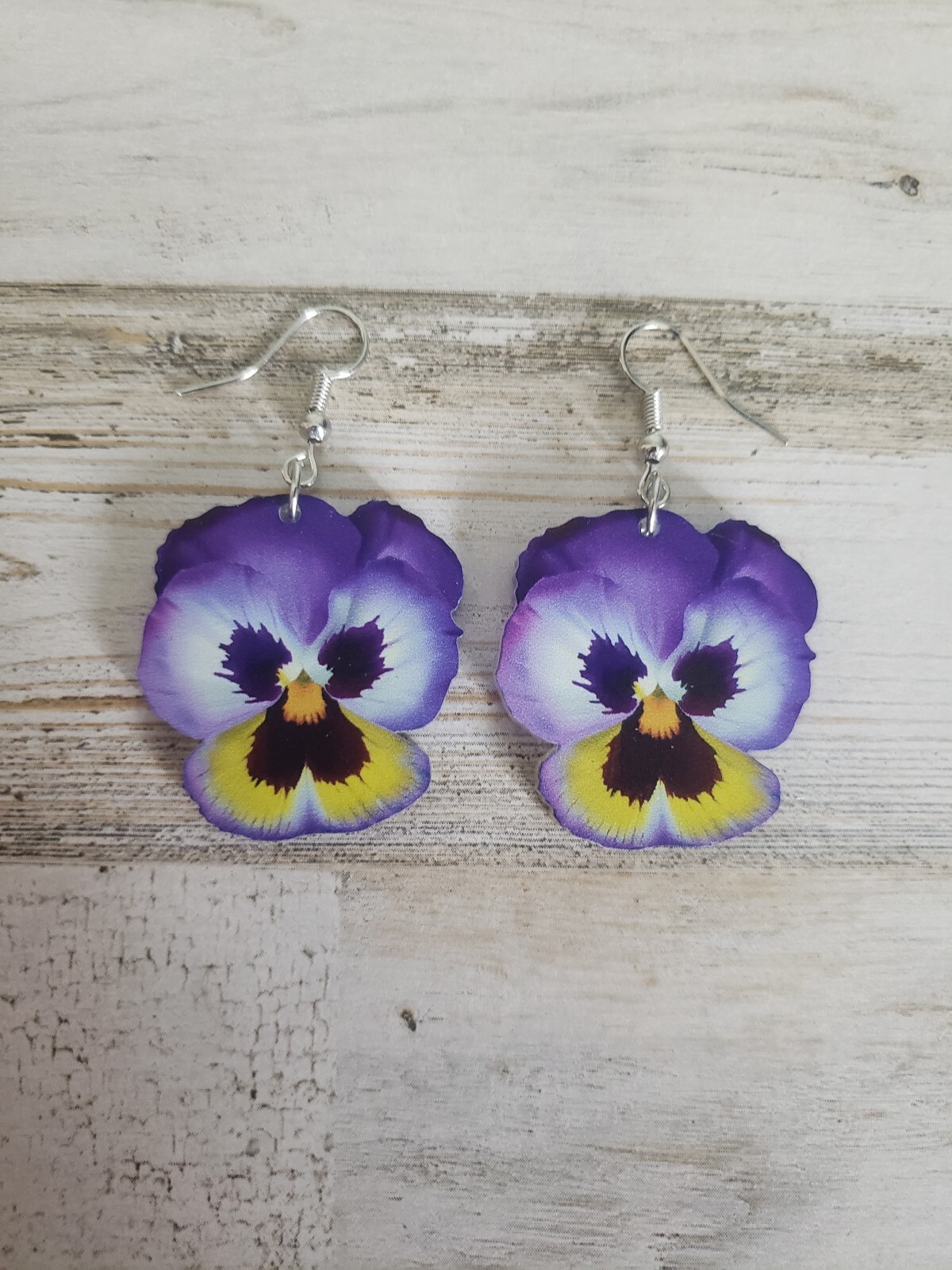 Pansy earrings purple flower jewelry summer garden nature gift hippie cute love