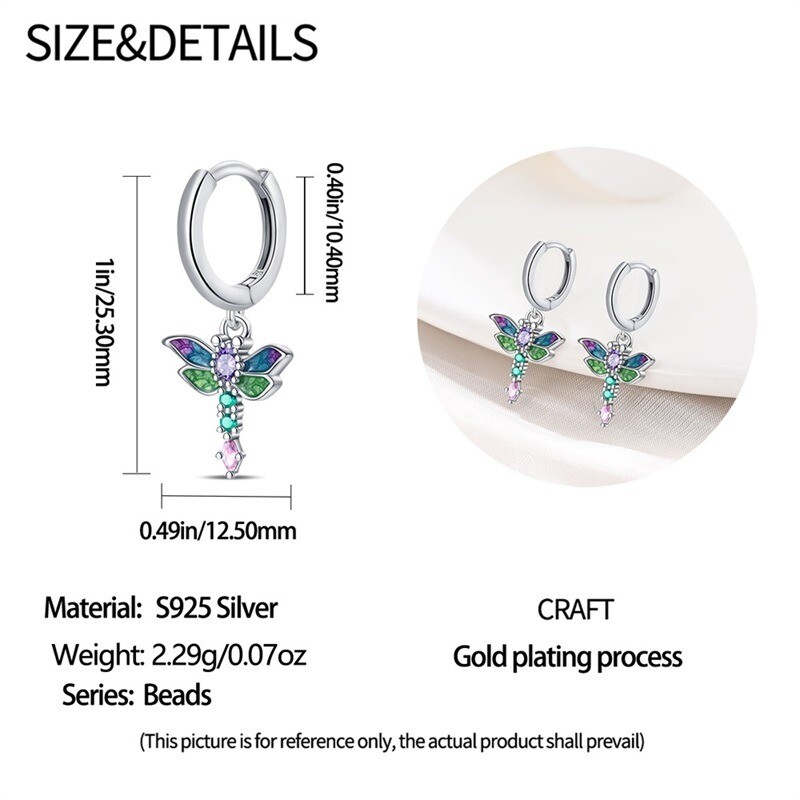 KUNSIR 925 Sterling Silver Dragonfly Drop Dangle Earrings For Women Jewelry Gift