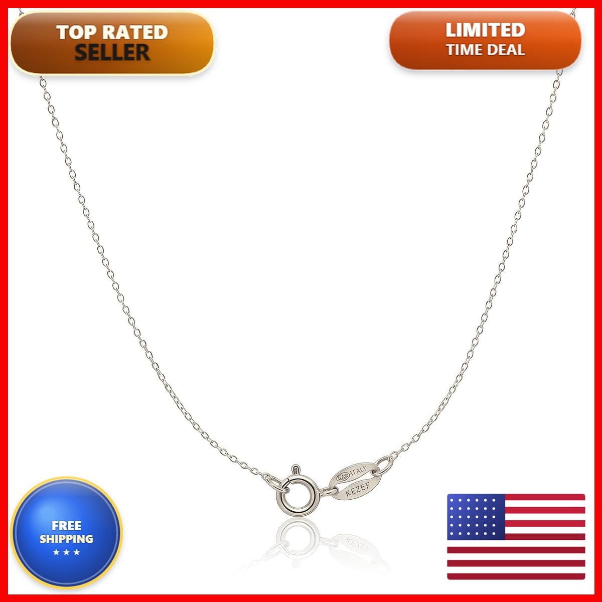 Kezef 1mm 925 Sterling Silver Cable Chain Necklace 16-36 inch Made Italy