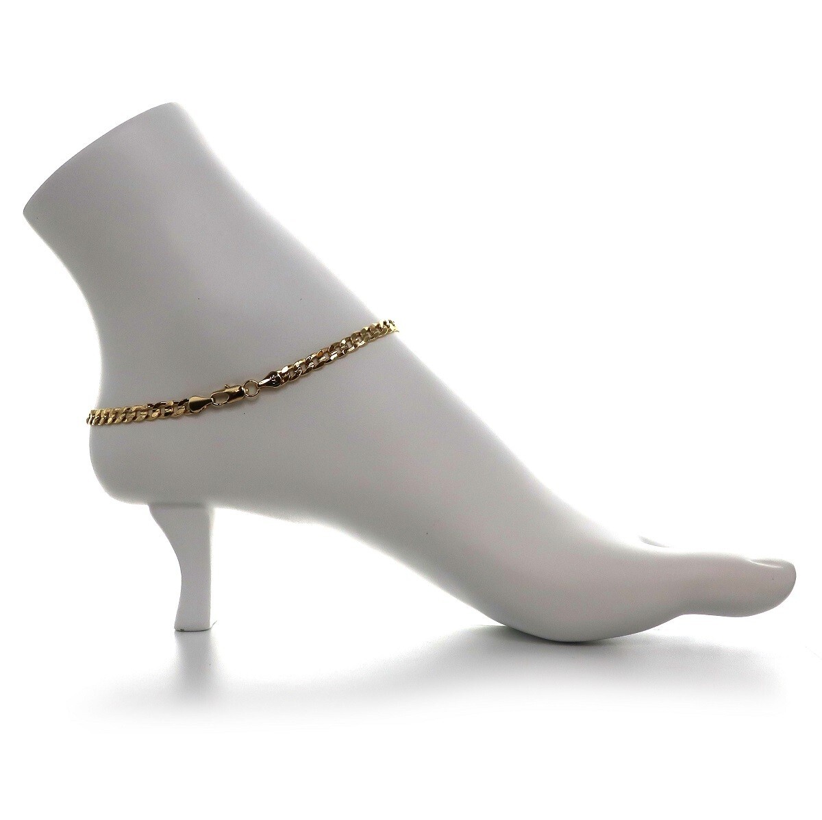 5mm Italian Concave Cuban Link Chain Anklet Cubic Ankle Bracelet 14K Gold Plated