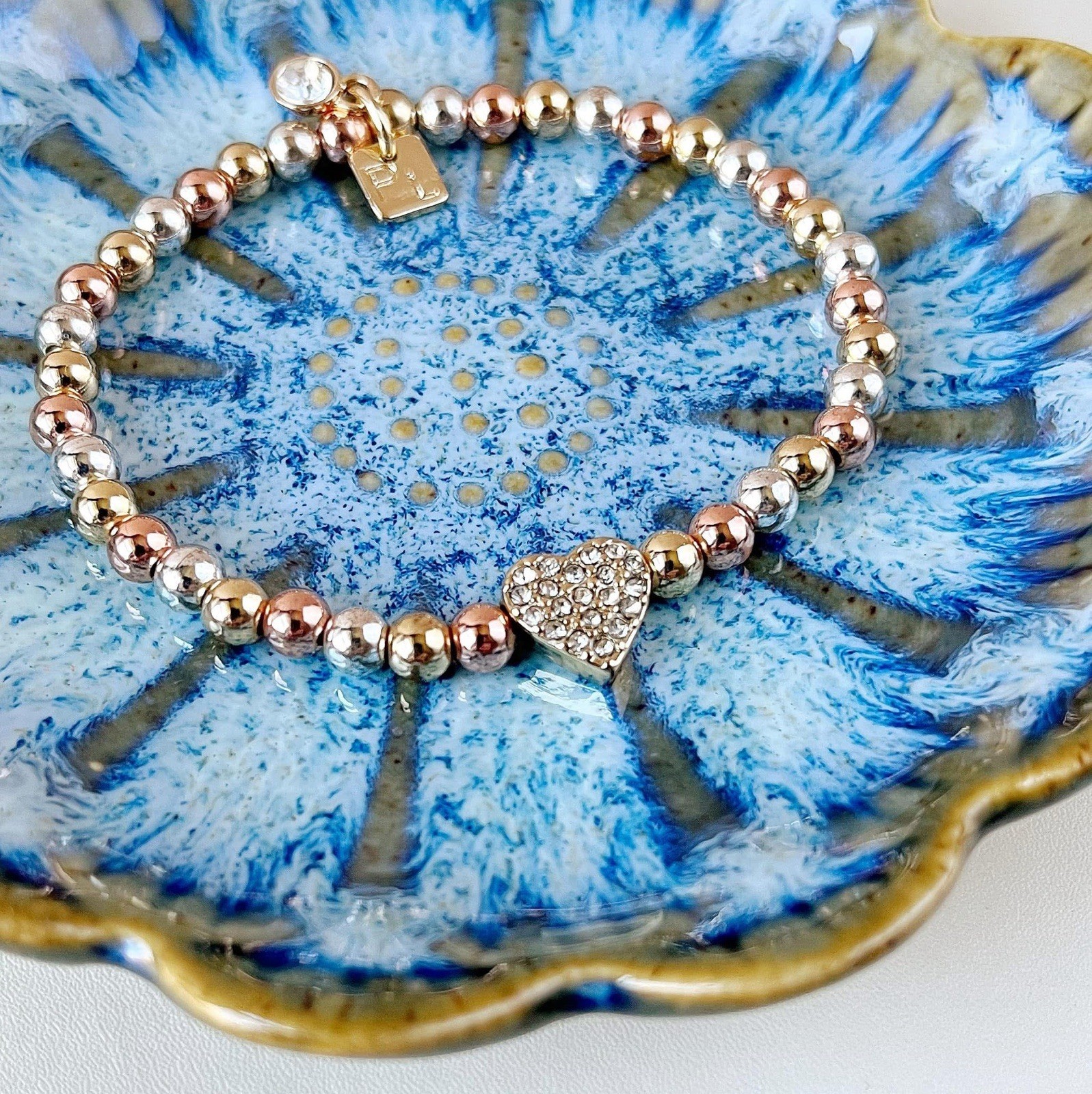 Park Lane LOVEY Gold Silver Rose Gold Bead Stretch Bracelet Retail $38