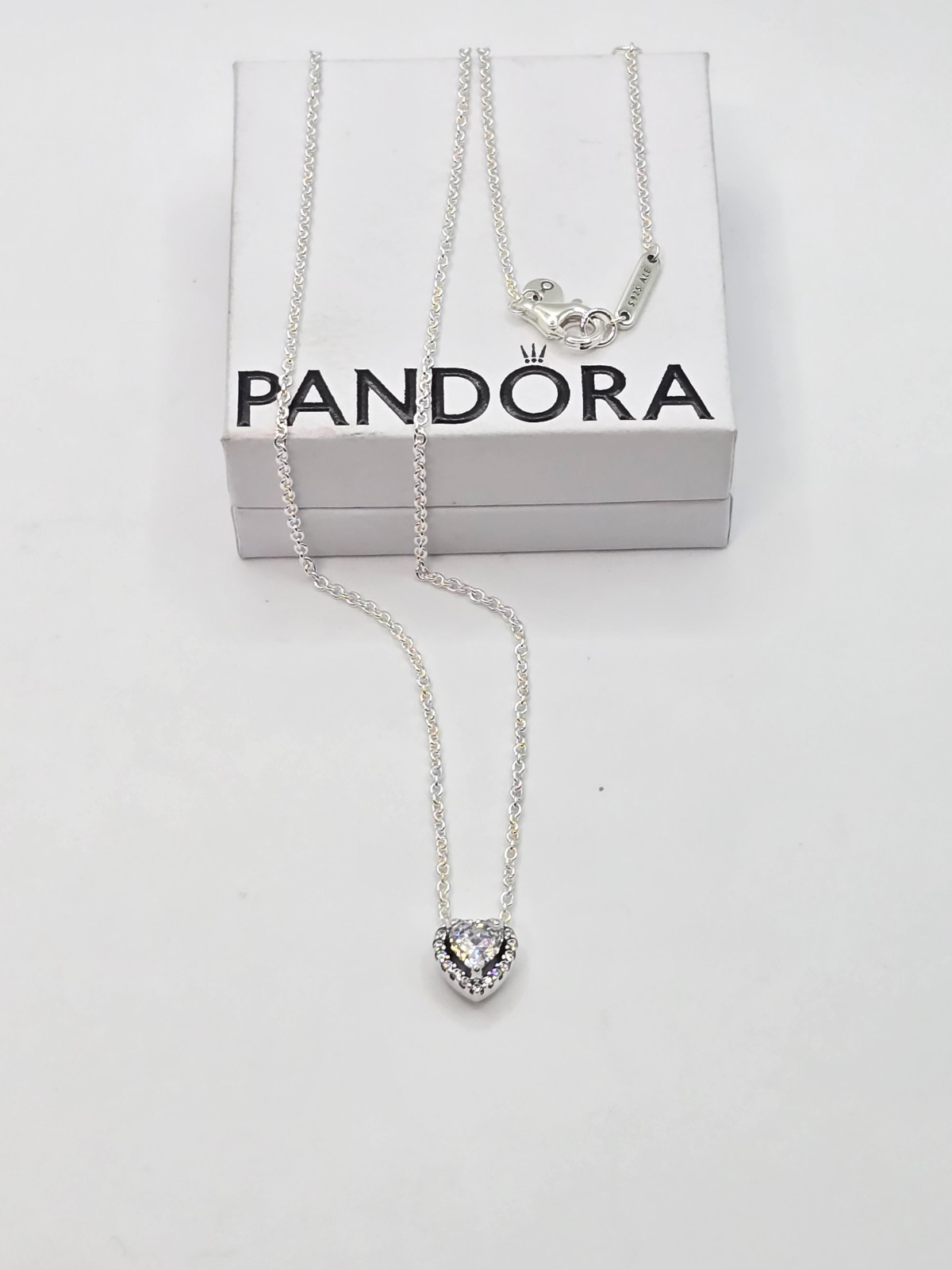 Pandora Elevated Heart Silver Necklace #398425C01 w/ Box