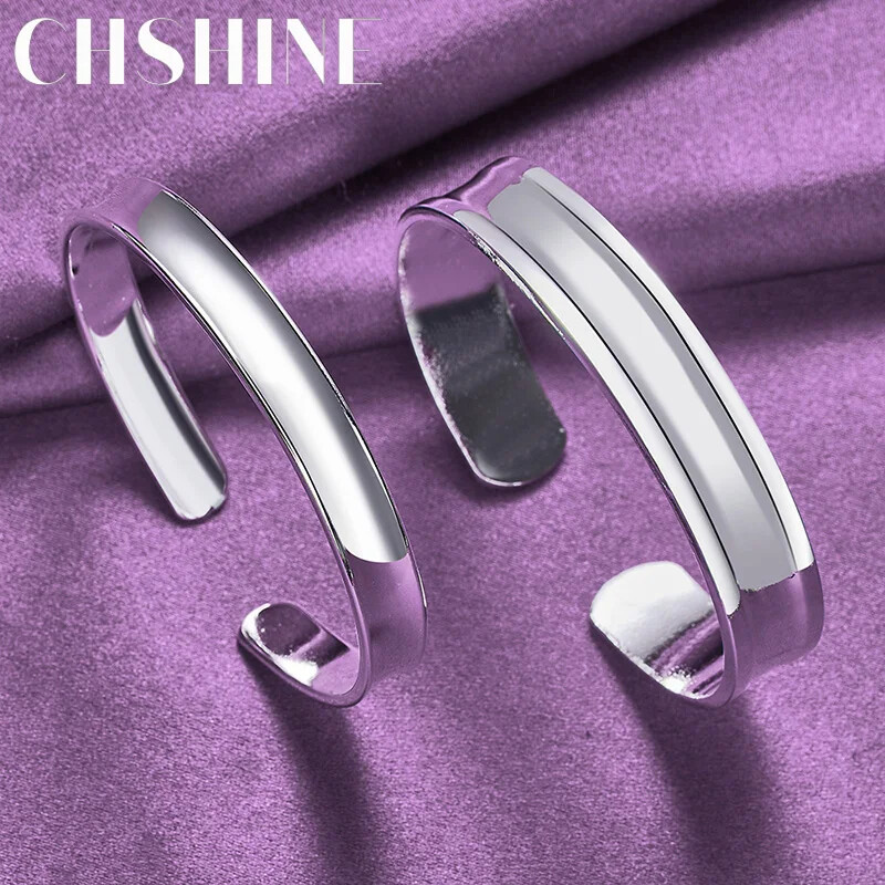 CHSHINE 925 Sterling Silver 8mm 12mm Adjustable Bracelet Bangle Jewelry Sets