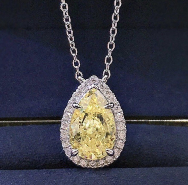 Sparkling Natural Yellow Citrine CZ Halo Teardrop Necklace & Ring Size 10 Set