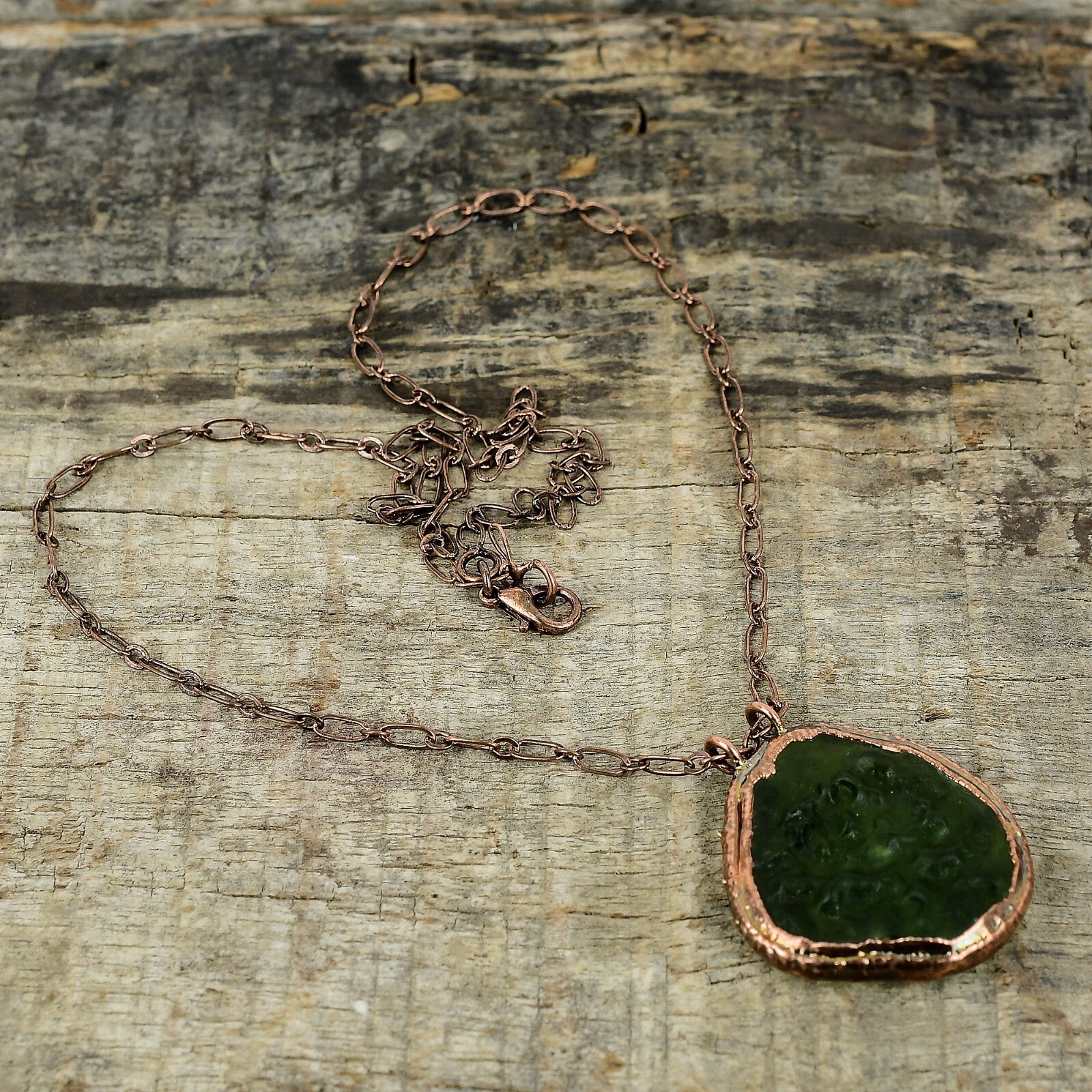Moldavite Gemstone Electroformed Pendant Copper Handmade Jewelry For Women 1.65″