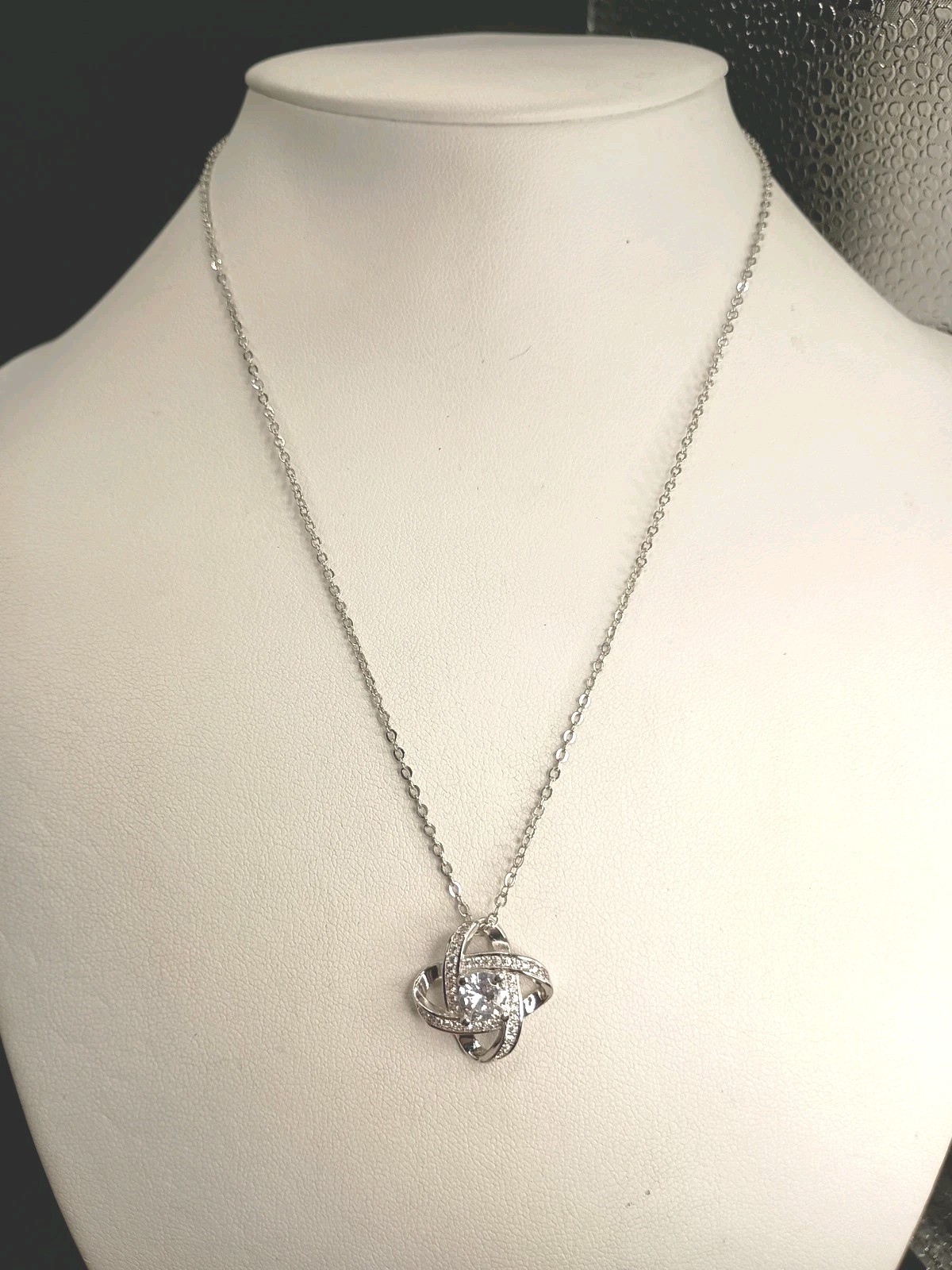 Sterling Silver Love Knot Pendant Necklace Cubic Zirconia Infinity
