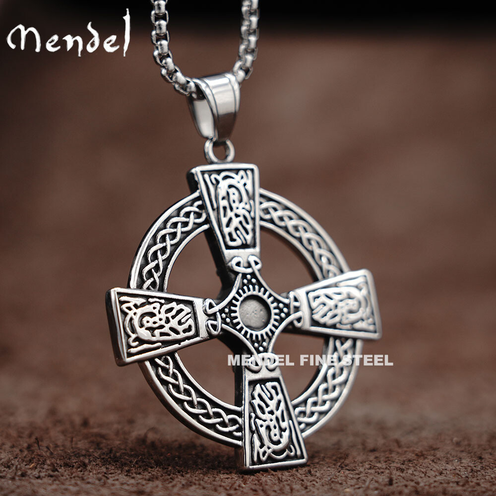 MENDEL Mens Womens Christian Large Celtic Irish Knot Cross Pendant Necklace Men
