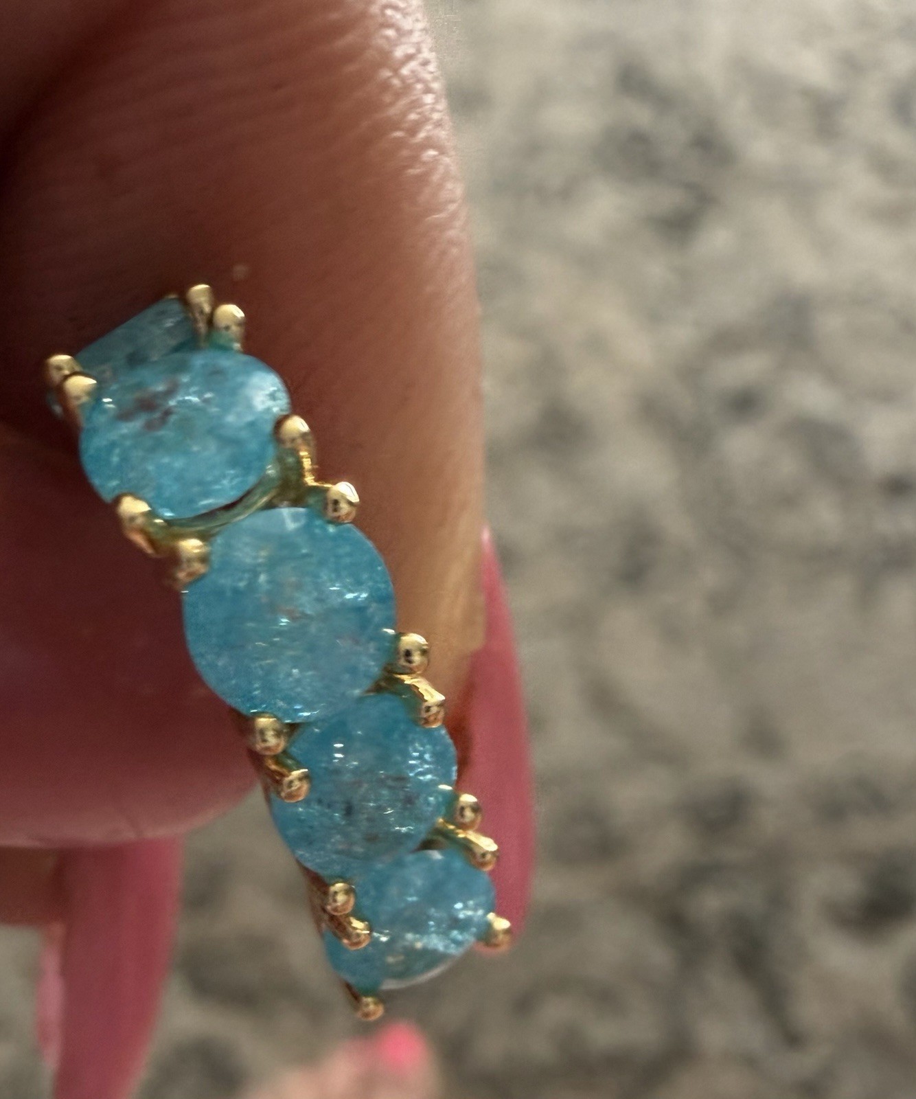 Gold Plated Hinged Hoop Earring Single Blue Round Stone Prong Set