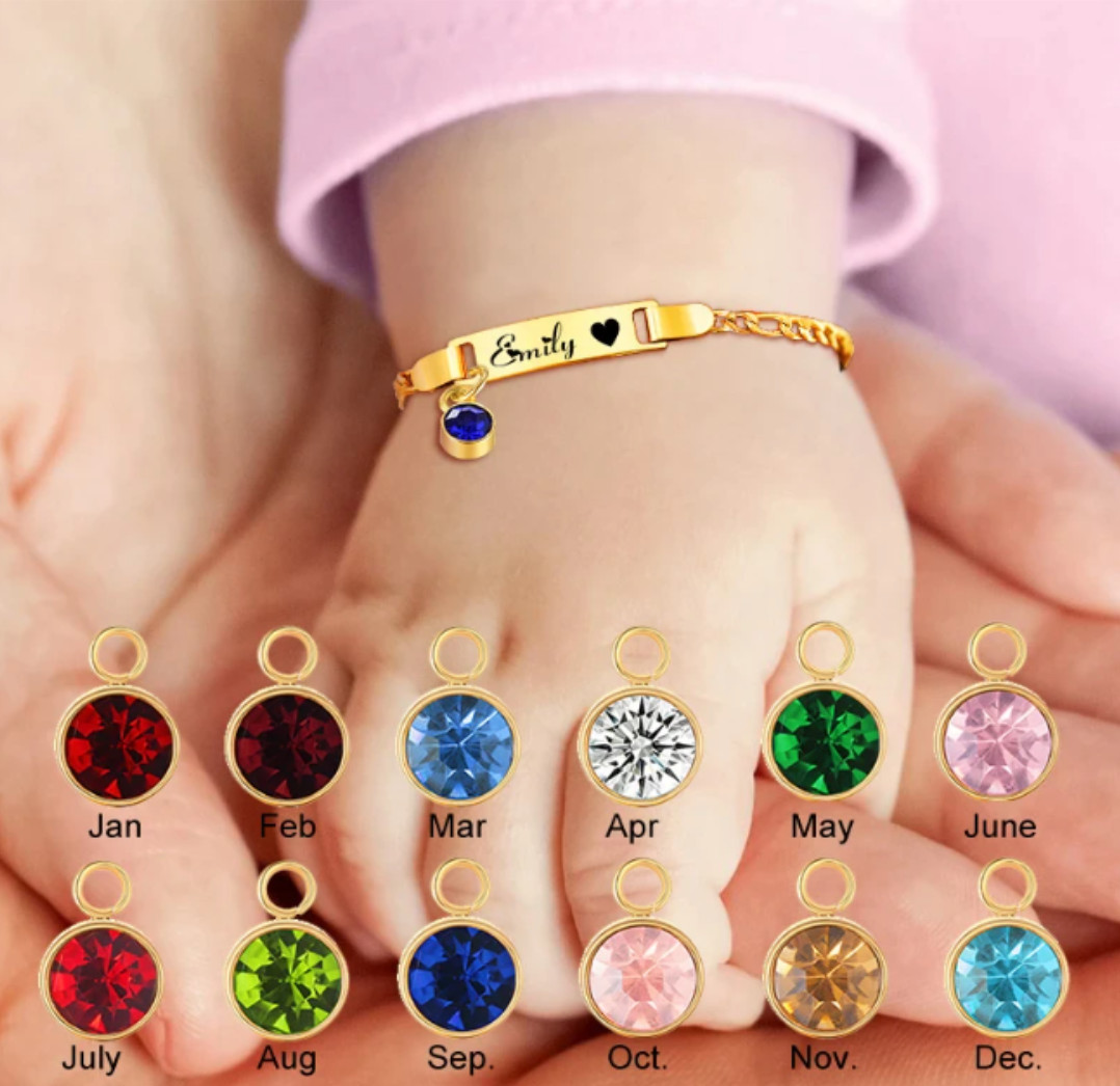 VNOX Custom Name Birthstone Bracelet Baby Children Newborn Jewelry Birthday Gift