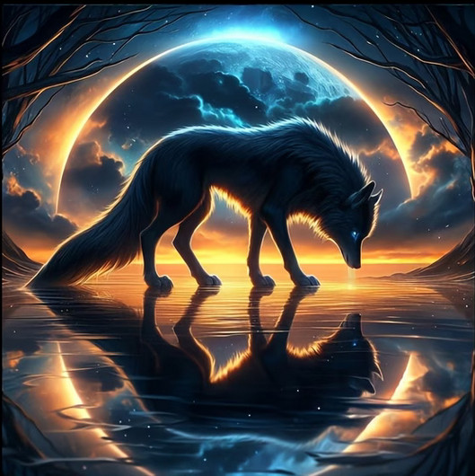 NIGHT WOLF MOON REFLECTION Pendant plate on 925 Sterling Silver 20″ 22″ Necklace