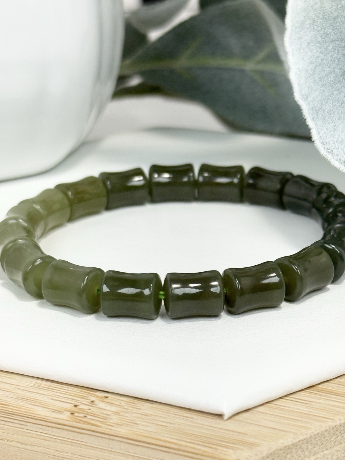 Hetian Jade Gradient Green Bamboo Bead Bracelet 8MM