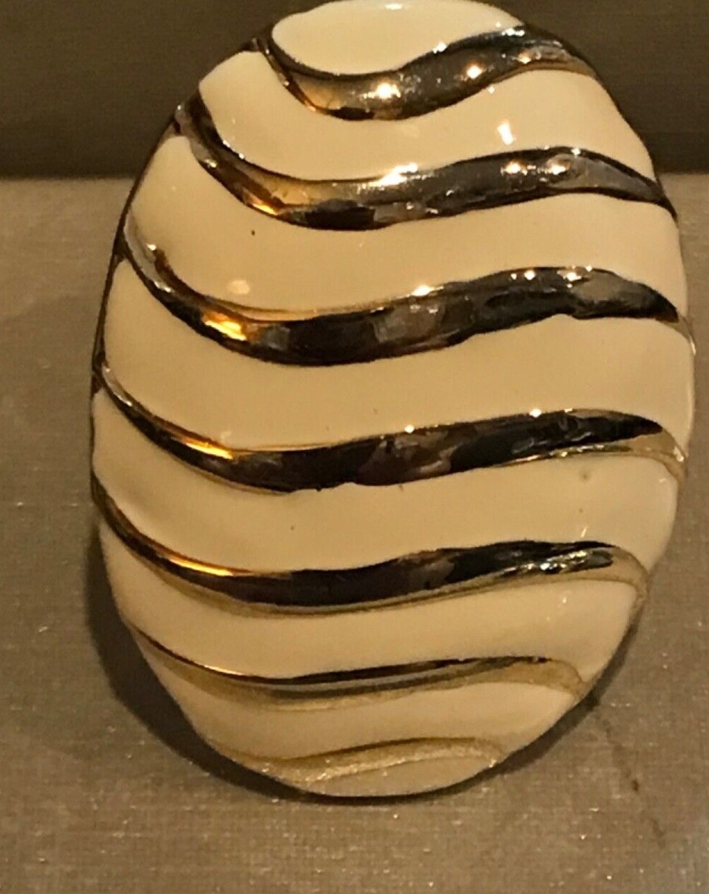 White and Gold Enamel Dome Ring Gold Tone Fashion Jewelry