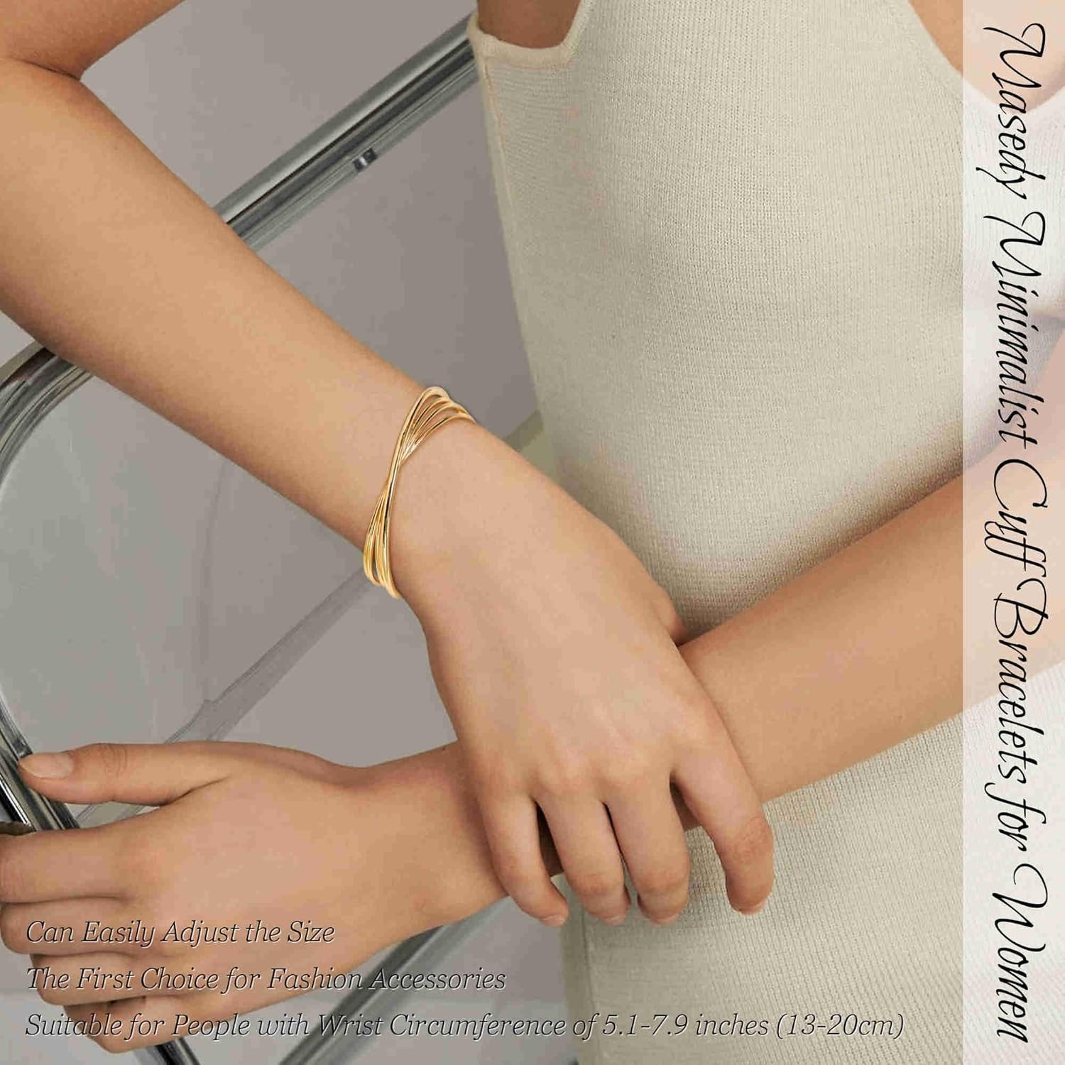 18K Gold Plated Cuff Bracelets for Women Adjustable Open Bangle Bracelet Gold Mi