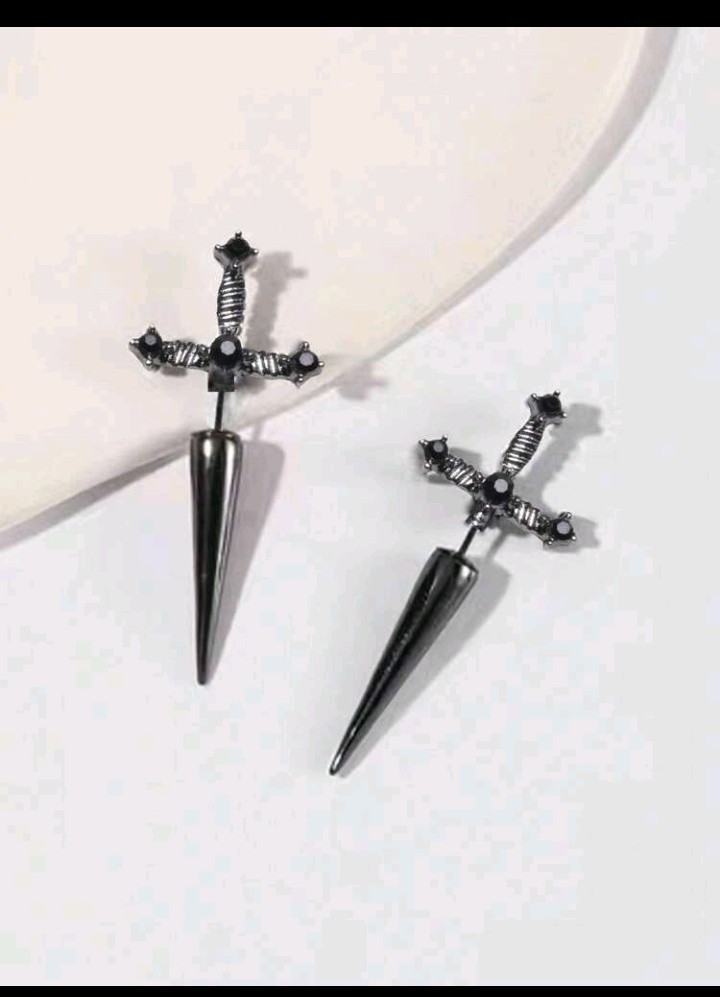 Silver/Black Rhinestone Cross Sword Drop – No skull clip as shown on image