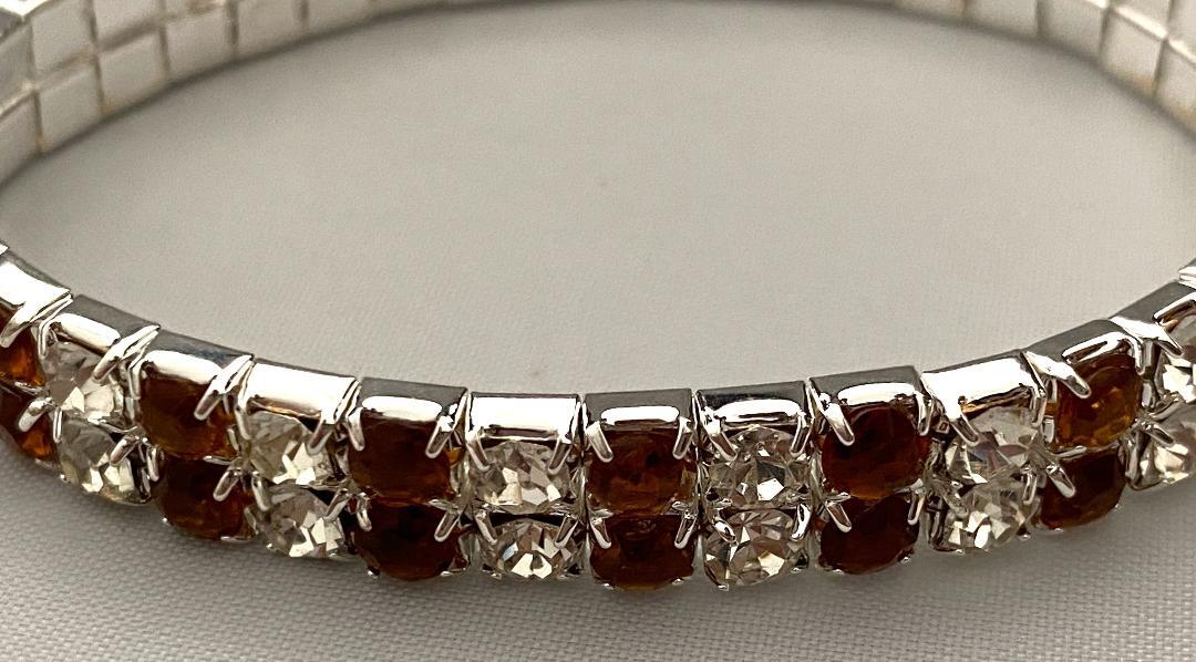 SILVERTONE METAL STRETCH BRACELET 2 ROWS of CLEAR & COLOR CRYSTALS SELECT COLOR