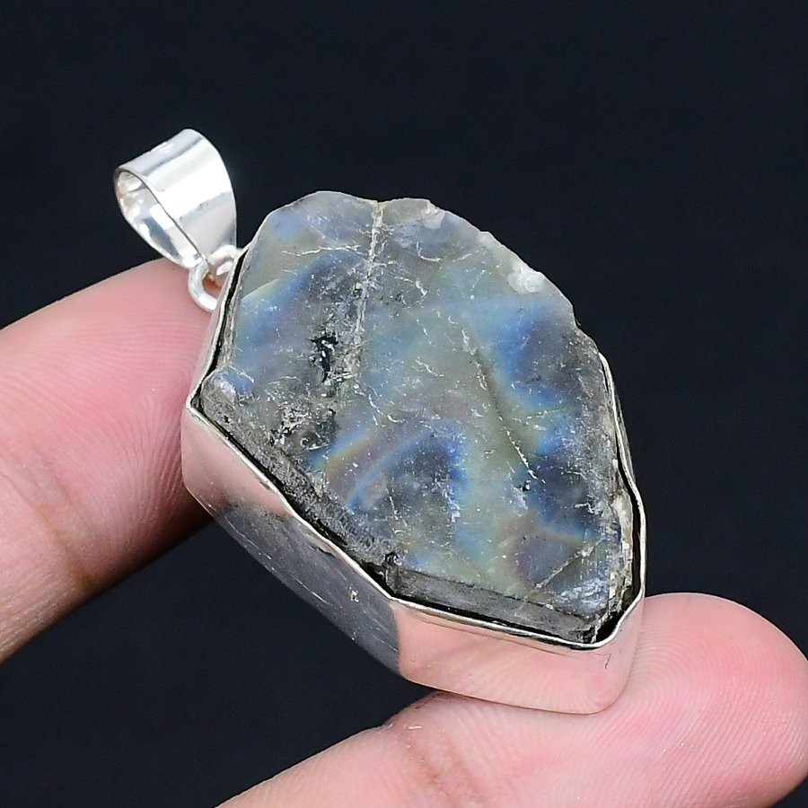 Labradorite Rough 925 Silver Plated Handmade Pendant of 2.01″