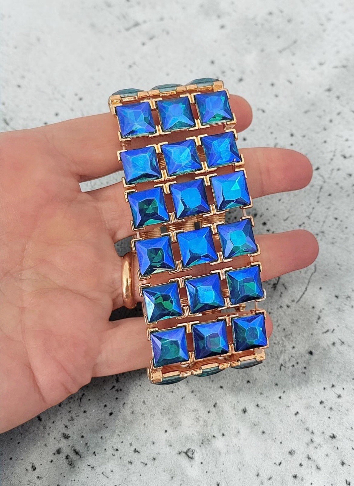 1.3/8 W Iridescent Royal Blue Stretchable Evening Bracelet Costume Jewelry