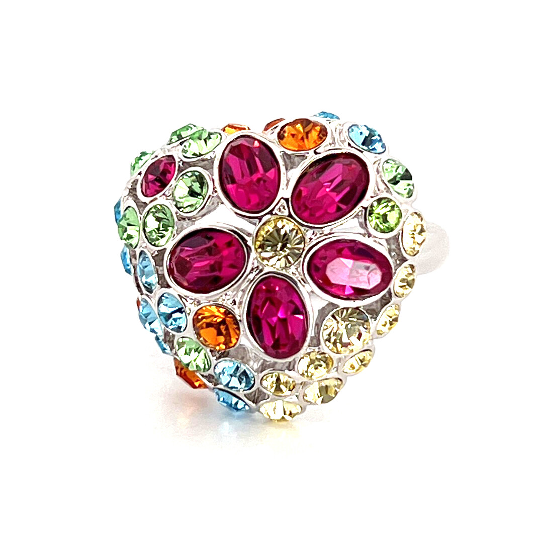 Rhodium Plated Crystal Flower Heart Ring Ari D Norman