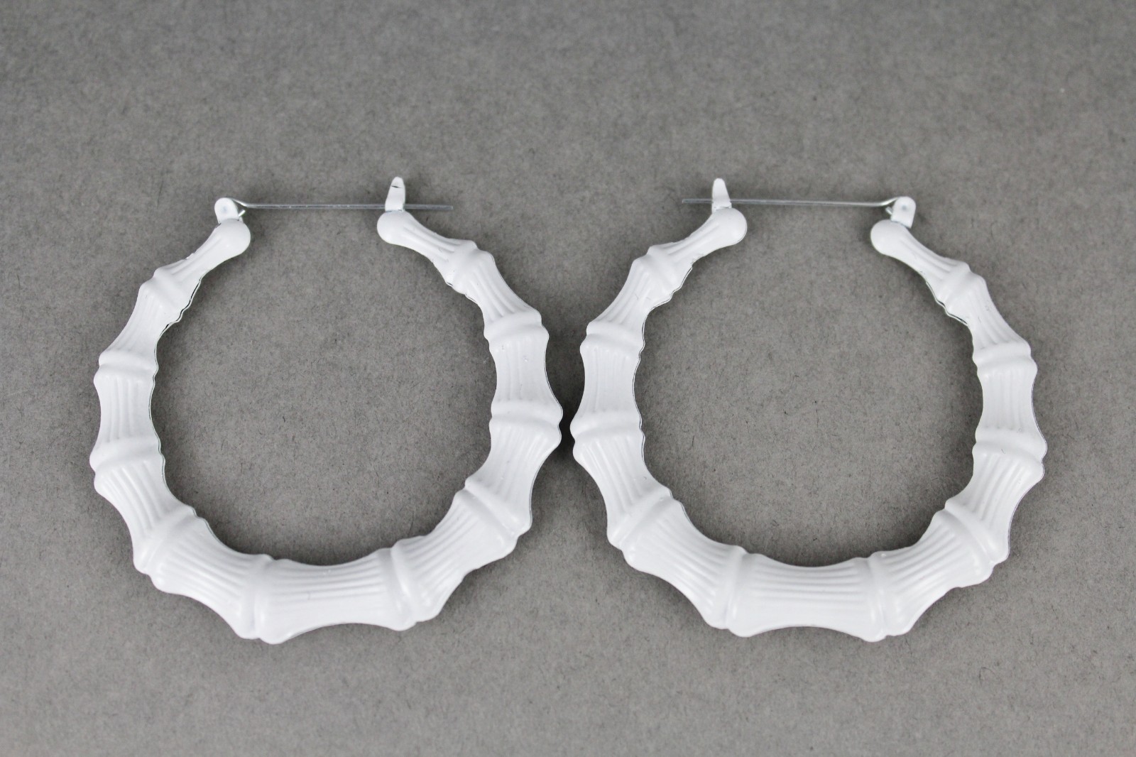 White hoops bamboo earrings 2 1/8″ door knocker color hollow metal lightweight