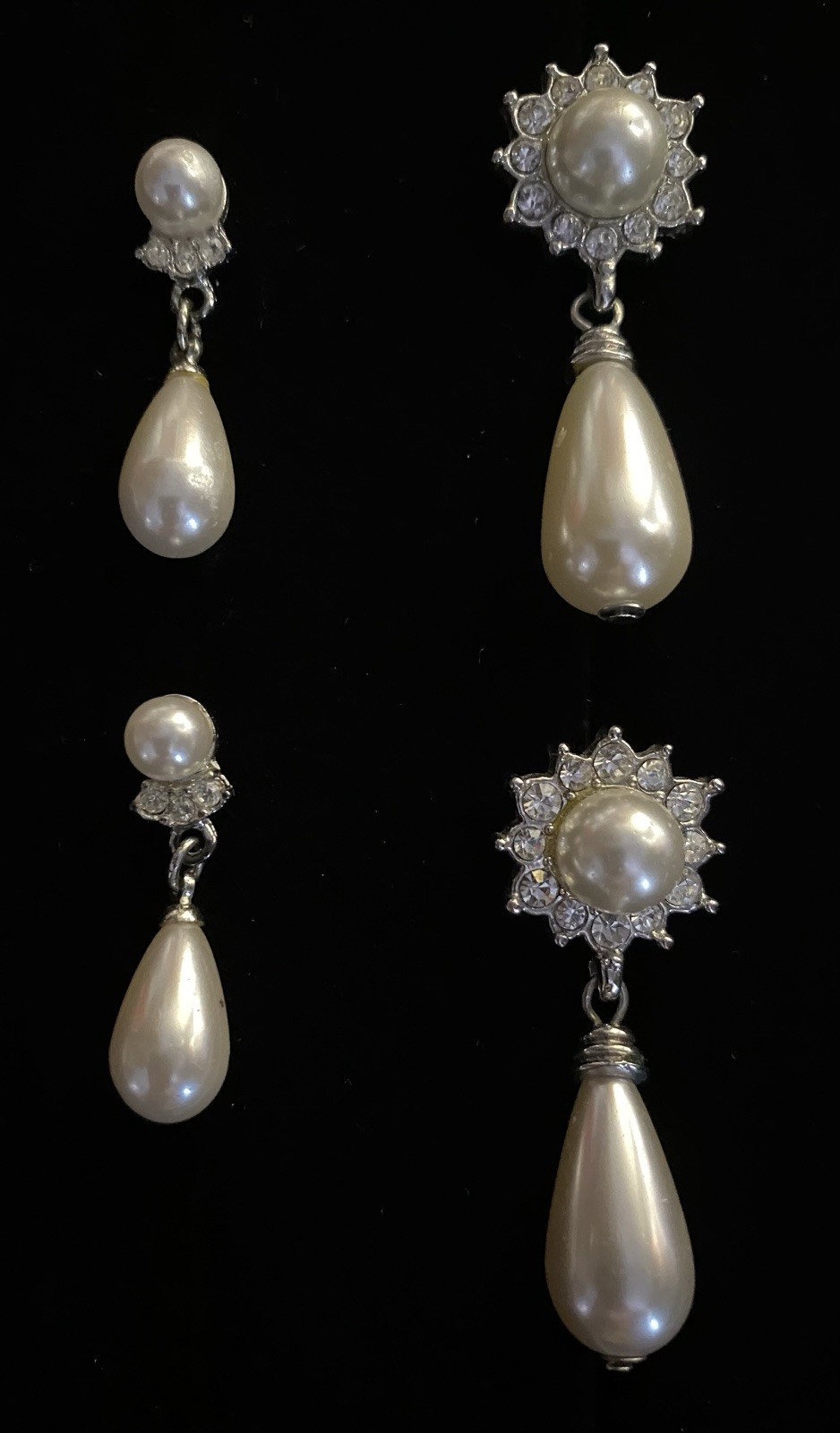 Lot Of Cubic Zirconia CZ Faux Pearl Drop Dangle Stud Post Pierced Earrings