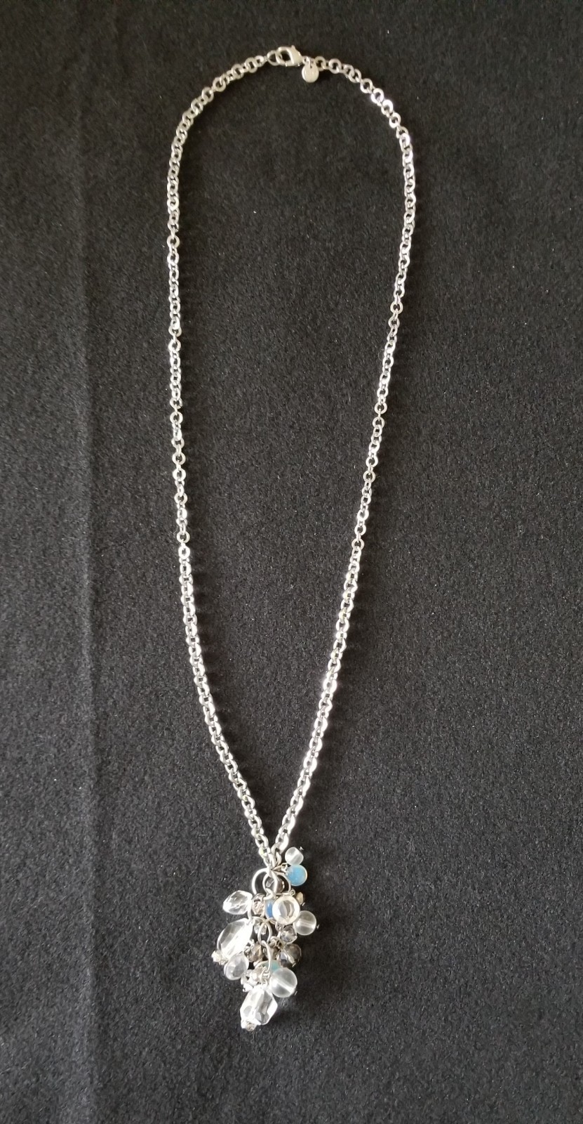 Loft Ann Talyor Signed Glass & Beaded Pendant Silver Tone Long Chain Necklace