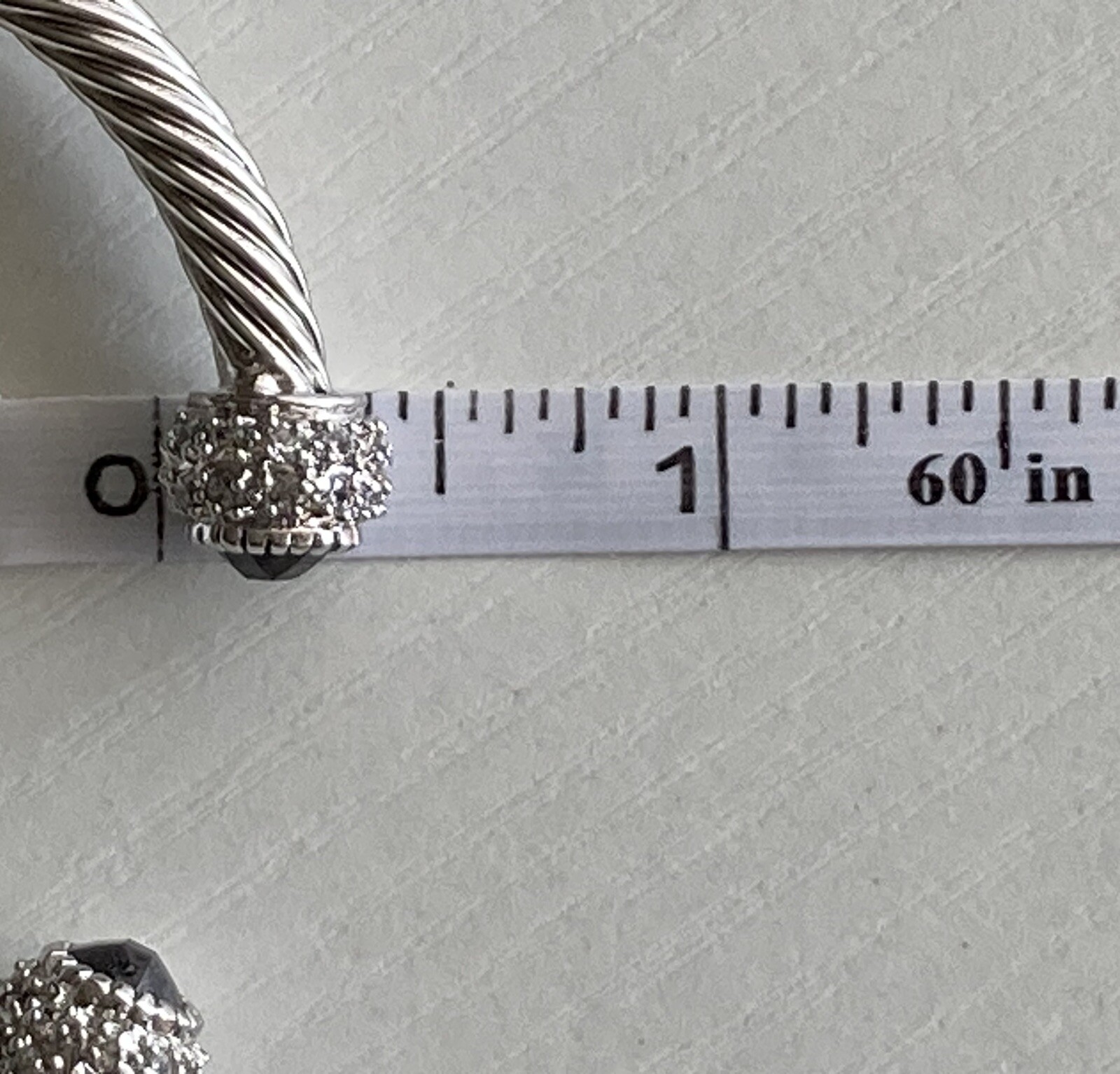 Silver Tone Twisted Cable Cuff Bracelet Clear & Jet Black Crystals 7.25in 20.6g