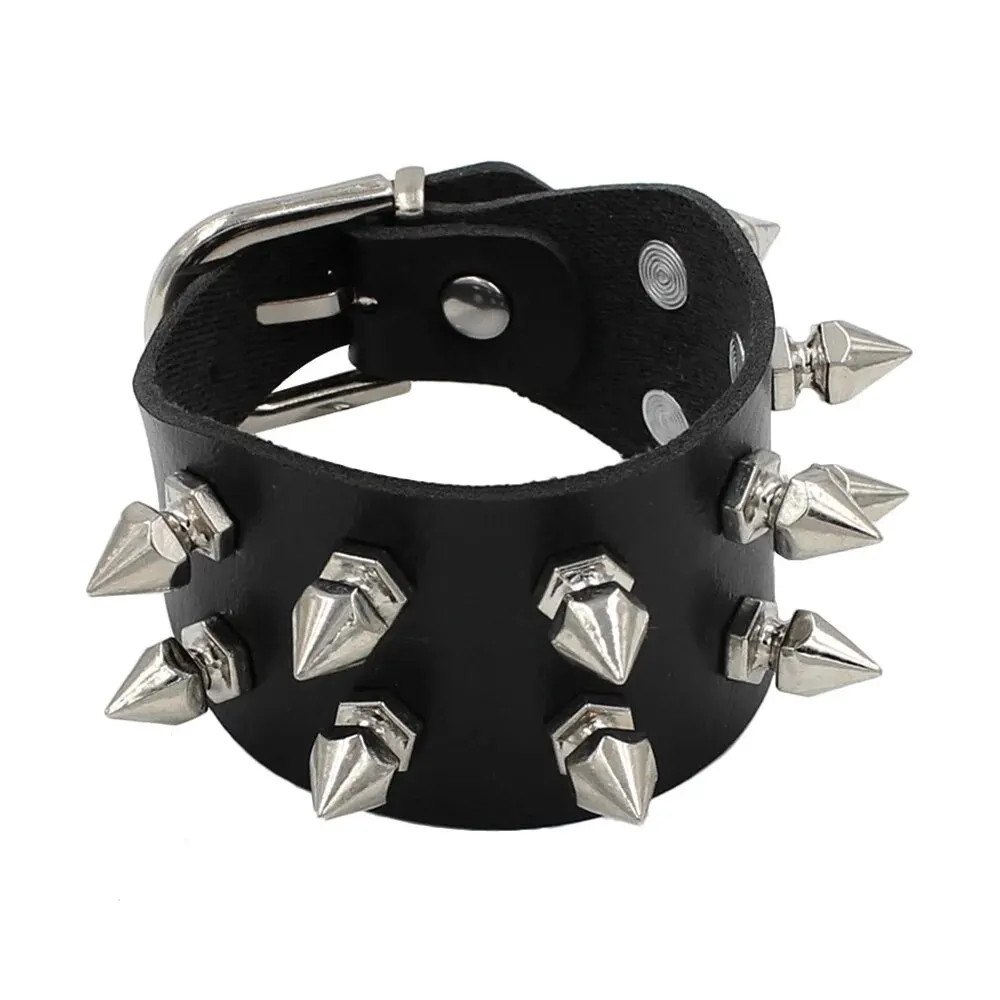 Pu Leather Studded Bracelet Choker Punk Spike Rivets Black Wristband Cuff Bangle