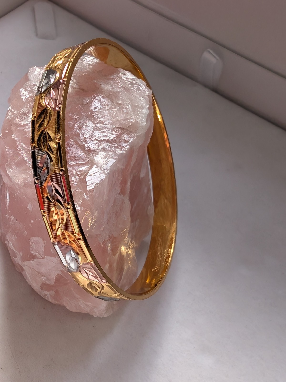 Engraved Rose Gold & Silver Tone Bangle Bracelet 20g Diameter 65mm 7mm W NEW
