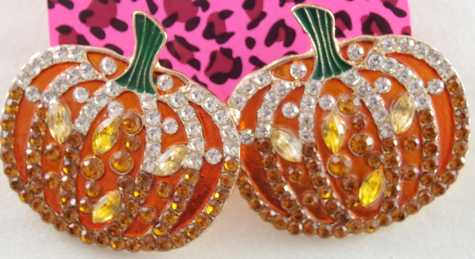BIG BETSEY JOHNSON CRYSTAL RHINESTONE THANKSGIVING FALL AUTUMN PUMPKIN EARRINGS