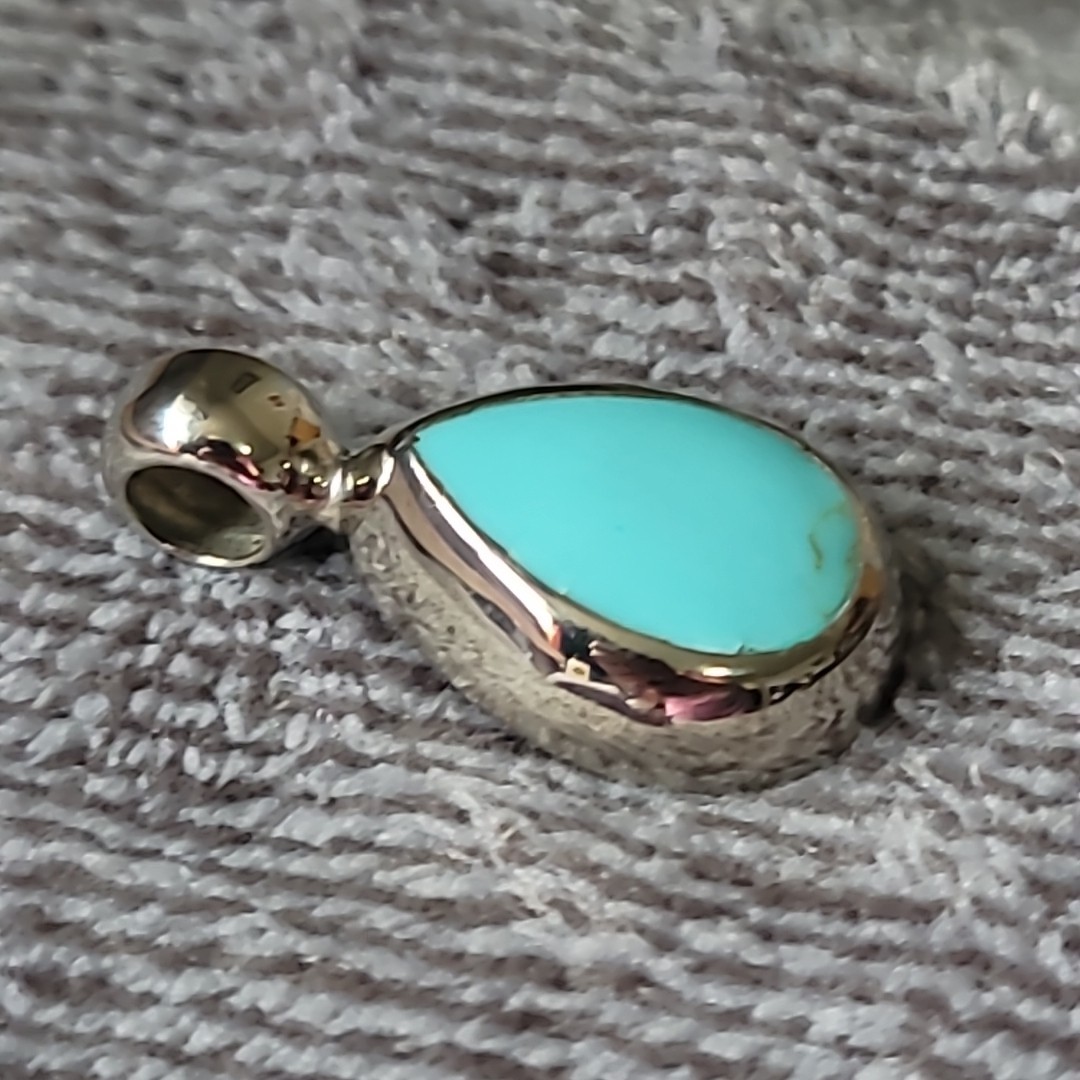 ATI Mexico 925 Sterling Silver Turquoise Teardrop Pendant – Stamped No Chain