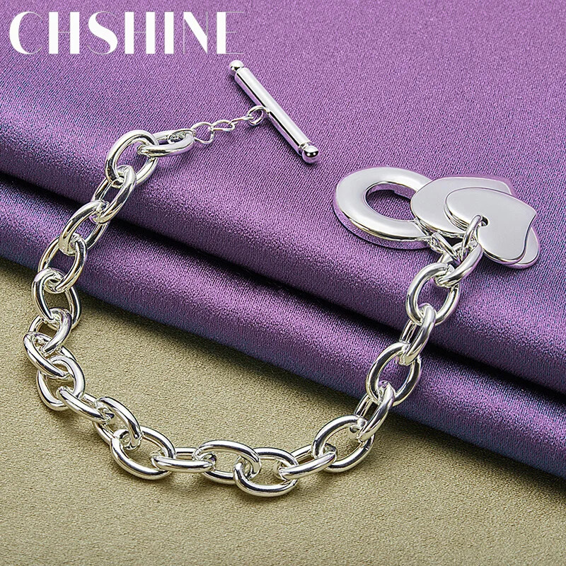 CHSHINE 925 Sterling Silver Double Heart Pendant Bracelet Fashion Charm Jewelry