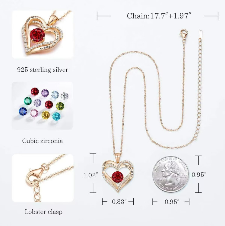 Love Heart Necklace Anniversary Valentine Christmas Birthday Gift for Her Girl