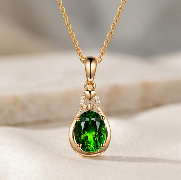 2.1ct Pear Cut Simulated Emerald/Diamond Pendant Necklace 14k Yellow Gold Plated