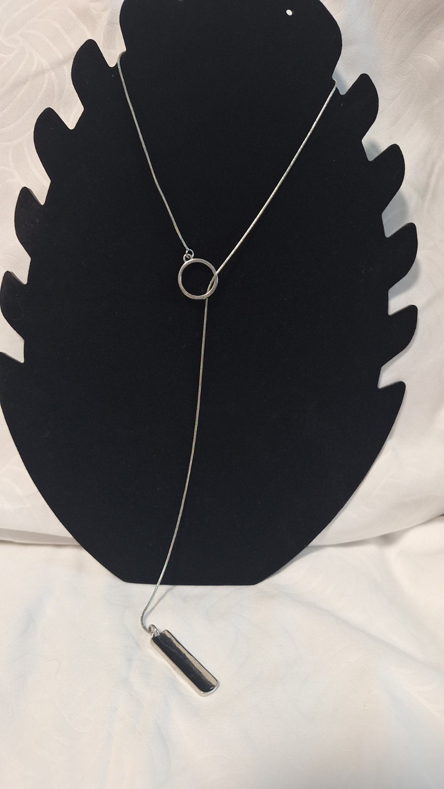Silver Tone Lariat Y-Drop Round Ring Bar Pendant Cable Chain Necklace No Stone