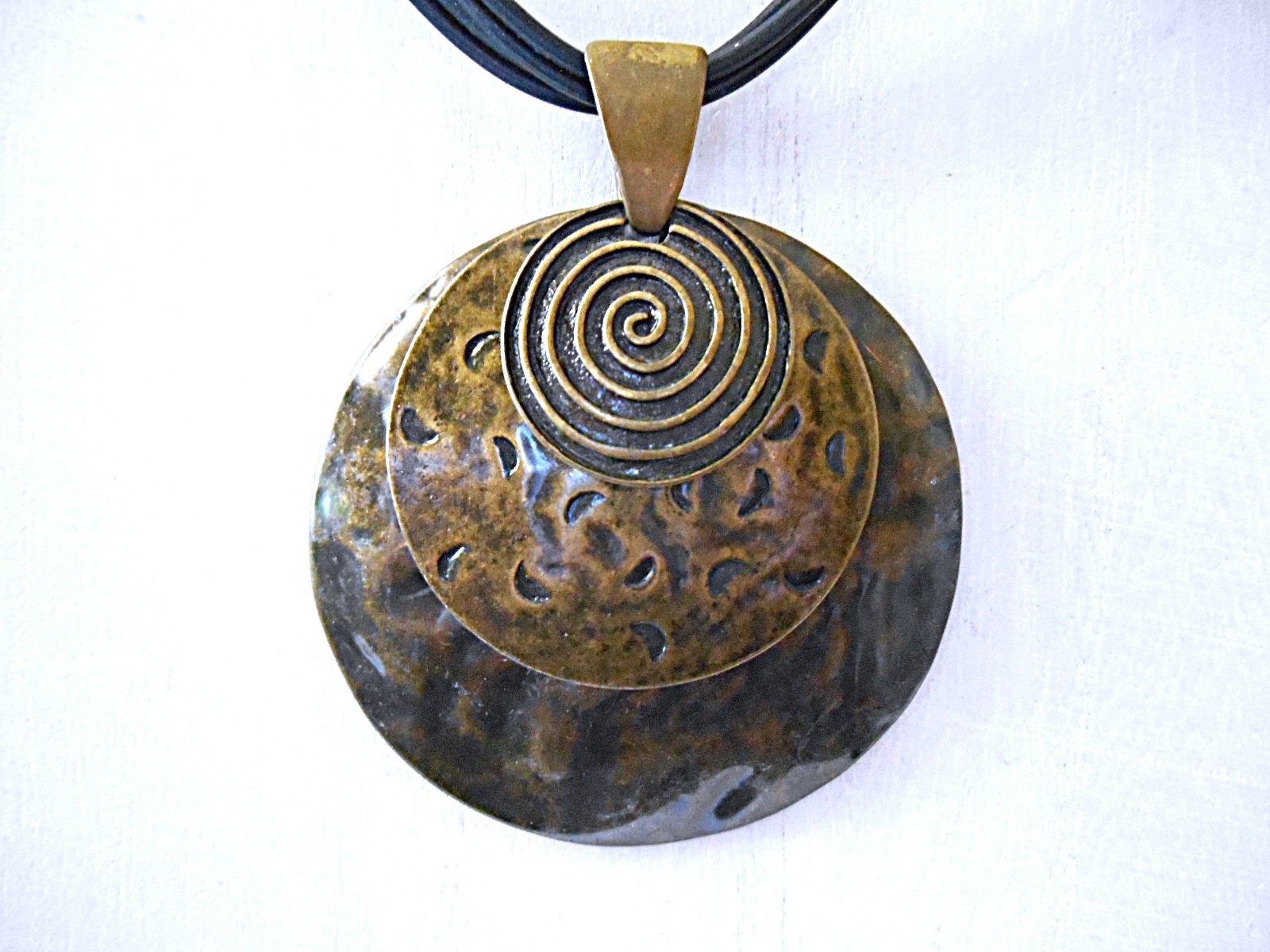 PREMIER DESIGNS PD Black Corded Layered Bronzetone Pendant Necklace