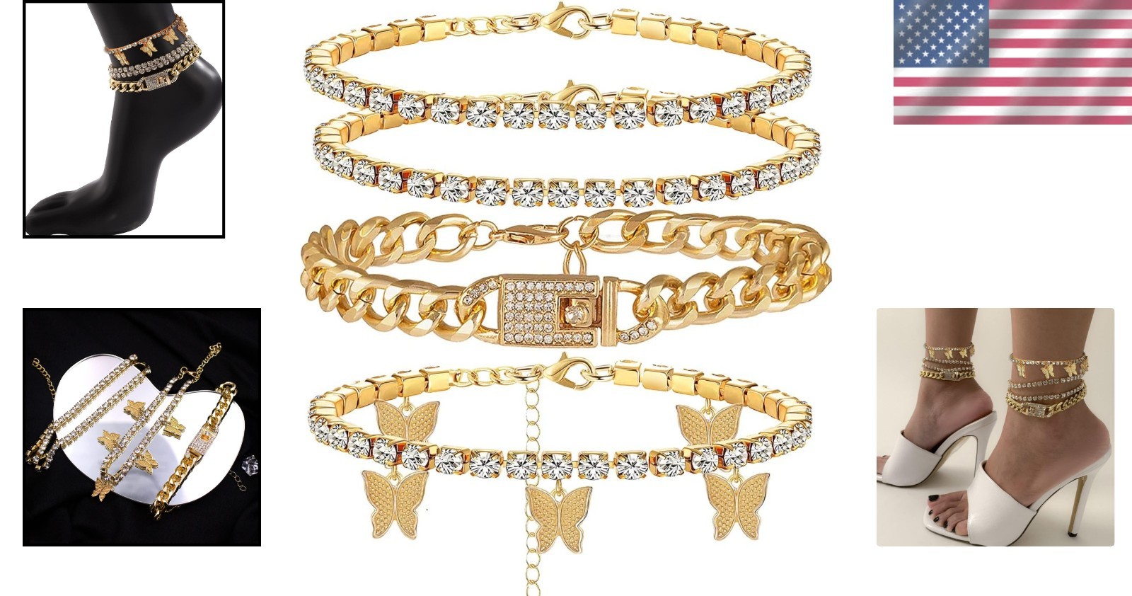 Charming Beach-Ready Adjustable Anklet Set – Gold & Silver with Butterflies